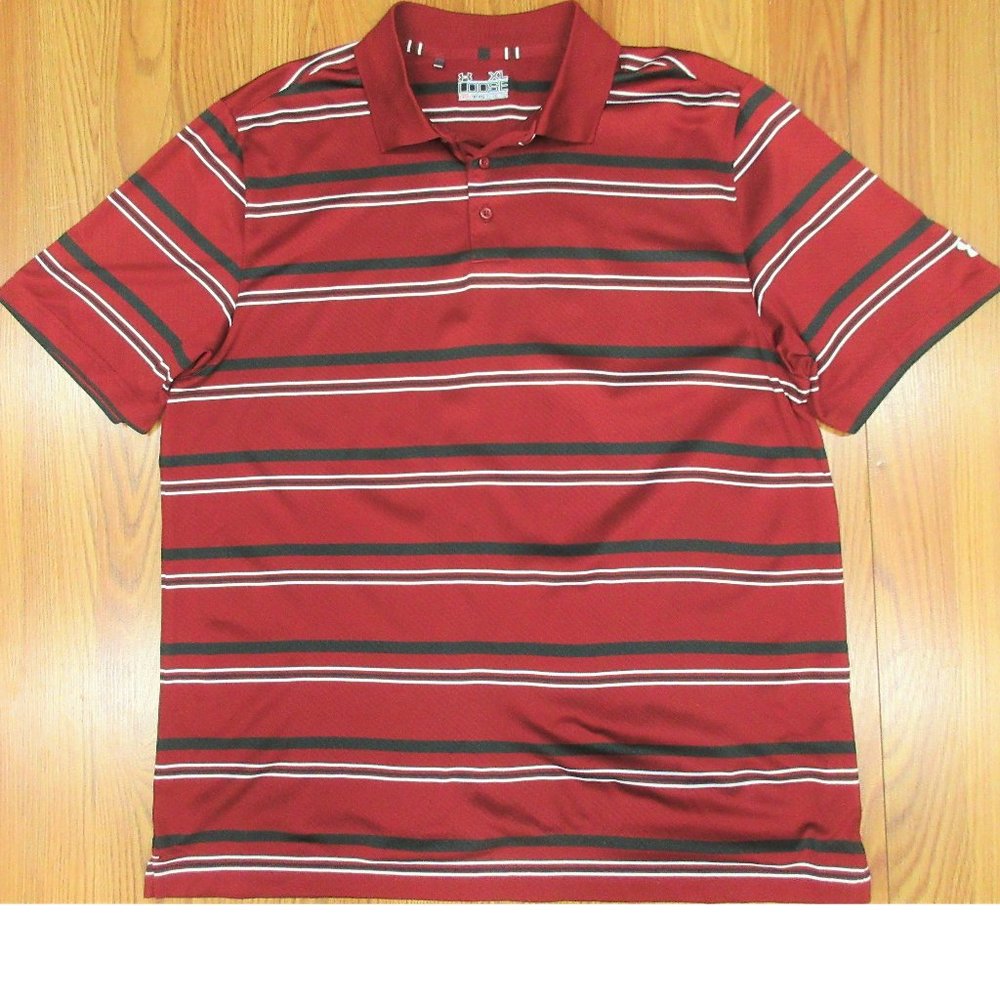 UNDER ARMOUR Mens POLY/SPANDEX POLO SHIRT DARK RED, BLACK & WHITE Sz X-LARGE, XL
